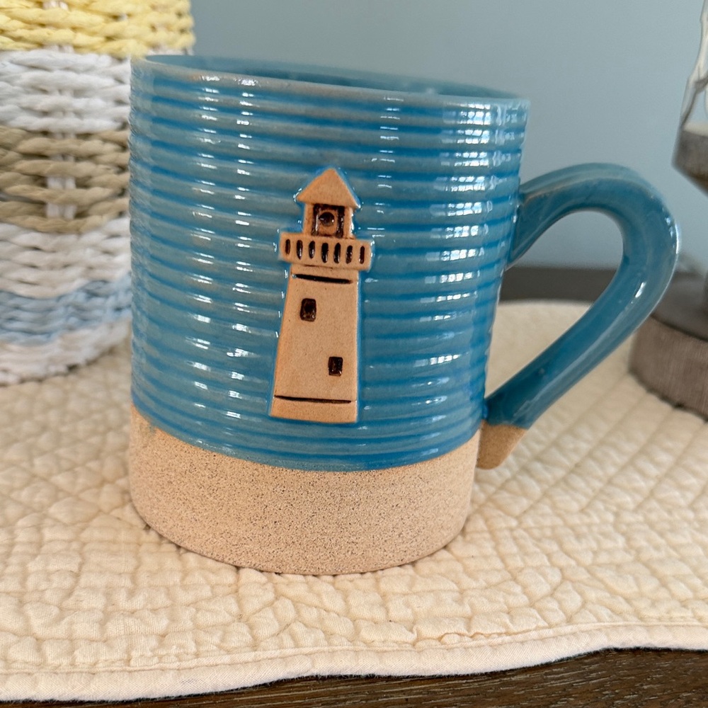 Cape Shore Coastal  BlueSandy  Stoneware Pottery Lighthouse Mug